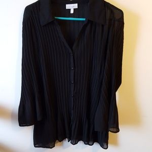 Black sheer button-down